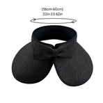 Women Roll Up Sun Visor Wide Brim Straw Hat Summer Foldable UV Protection Cap - Beige