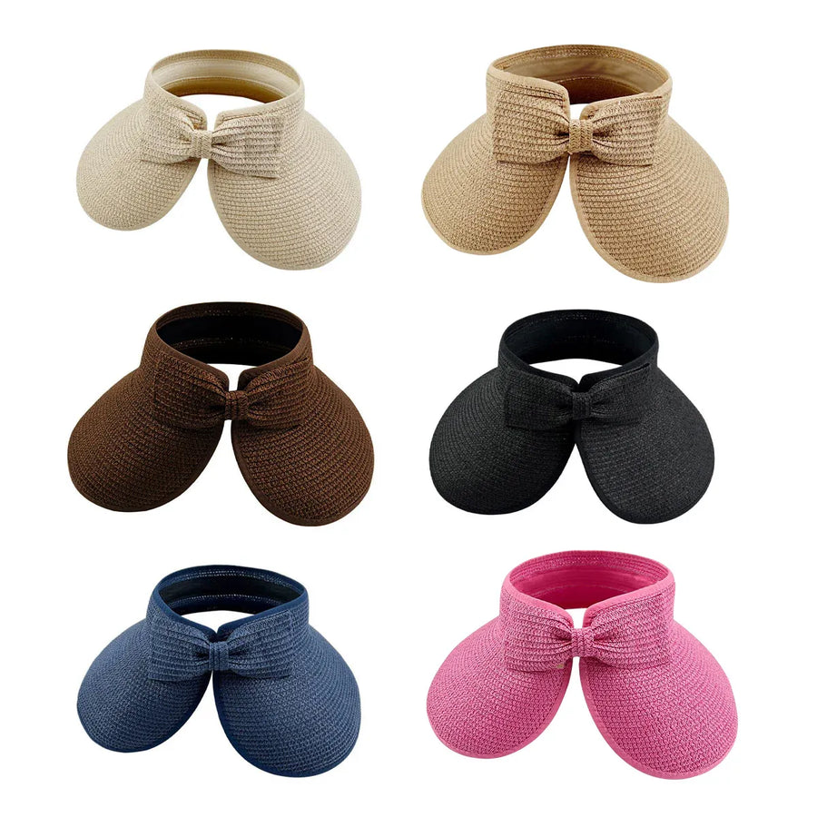 Women Roll Up Sun Visor Wide Brim Straw Hat Summer Foldable UV Protection Cap - Khaki