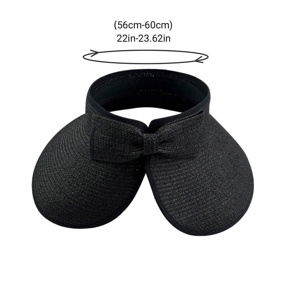 Women Roll Up Sun Visor Wide Brim Straw Hat Summer Foldable UV Protection Cap - Khaki