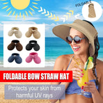 Women Roll Up Sun Visor Wide Brim Straw Hat Summer Foldable UV Protection Cap - Navy Blue