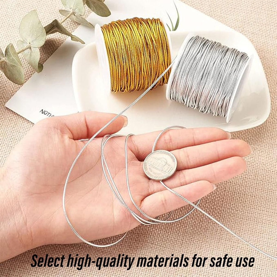 Elastic Rope Cord 10pcs Gold Silver Stretch String for DIY Craft Gift Wrapping - Silver