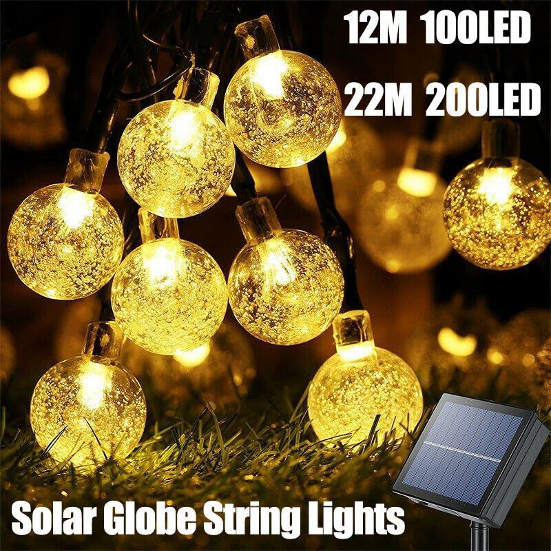 100/200Led Solar Globe String Lights Fairy Festoon Outdoor Party Decor - 12M 100LED