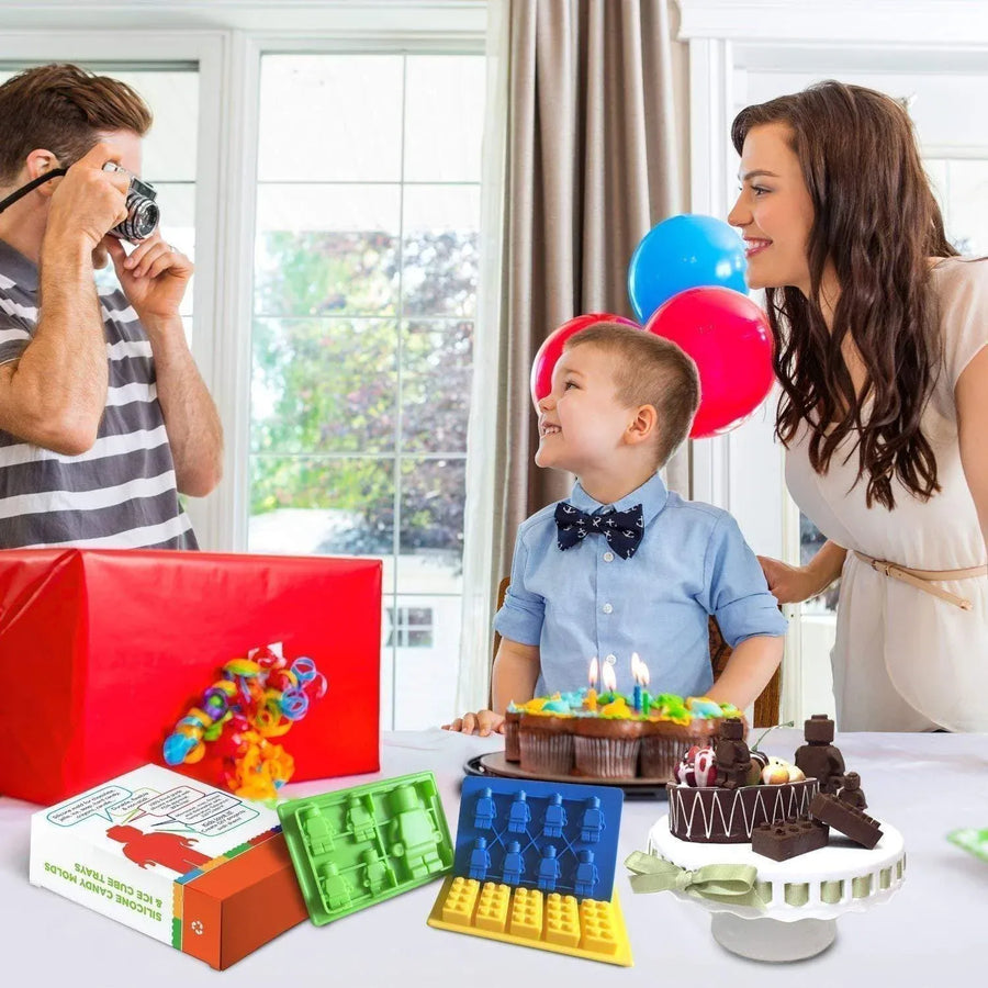 Brick Figure Man Silicone Mold Chocolate Block Cake Mould Ice Cube Tray - Large Rectangular(Random colour)