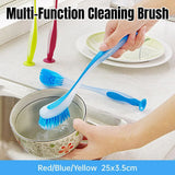 Multi Functional Long Handle Cleaning Brush Vertical Suction Kitchen Brush - Blue - Front View