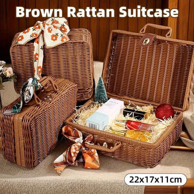 Rattan Organizer Woven Suitcase Storage Boxes for Home Office Organization