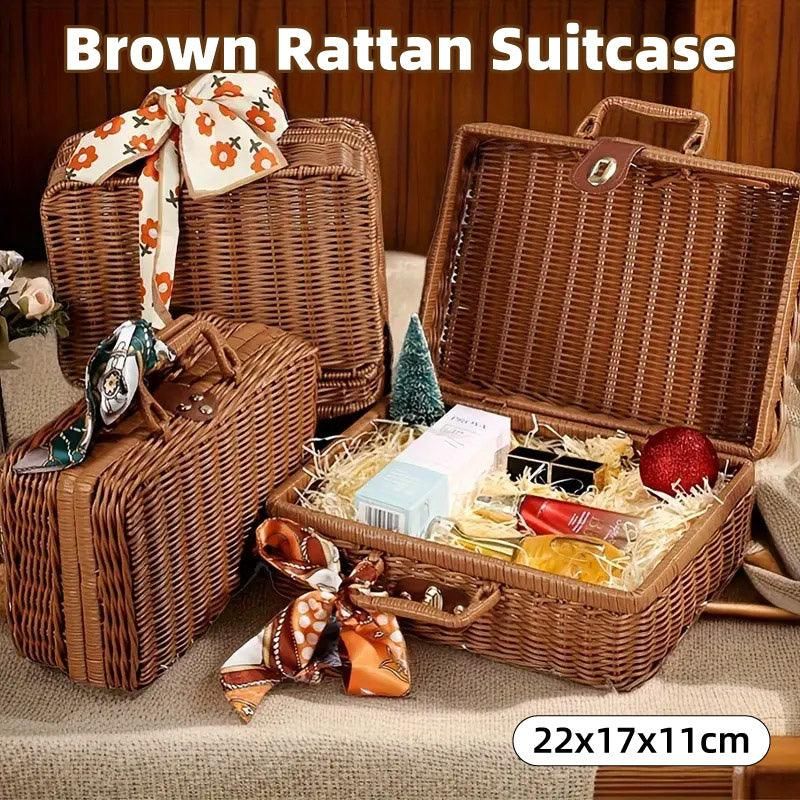 Rattan Organizer Woven Suitcase Storage Boxes for Home Office Organization