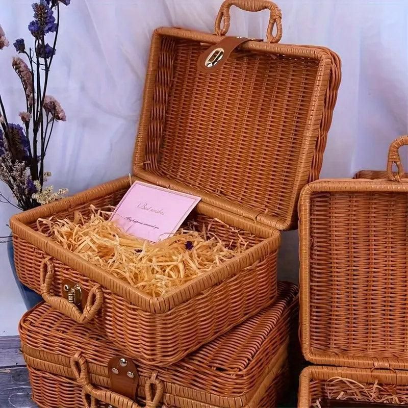 Rattan Organizer Woven Suitcase Storage Boxes for Home Office Organization
