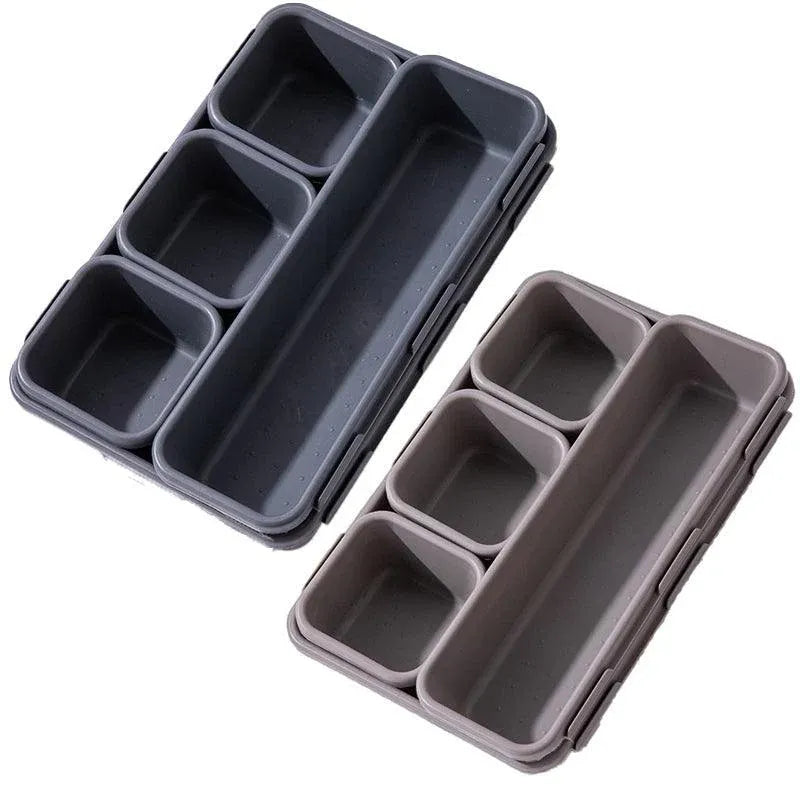 8Pcs/Set Drawer Desk Draw Cutlery Storage Tray Office/Home Kitchen Organizer Box - Dark Grey