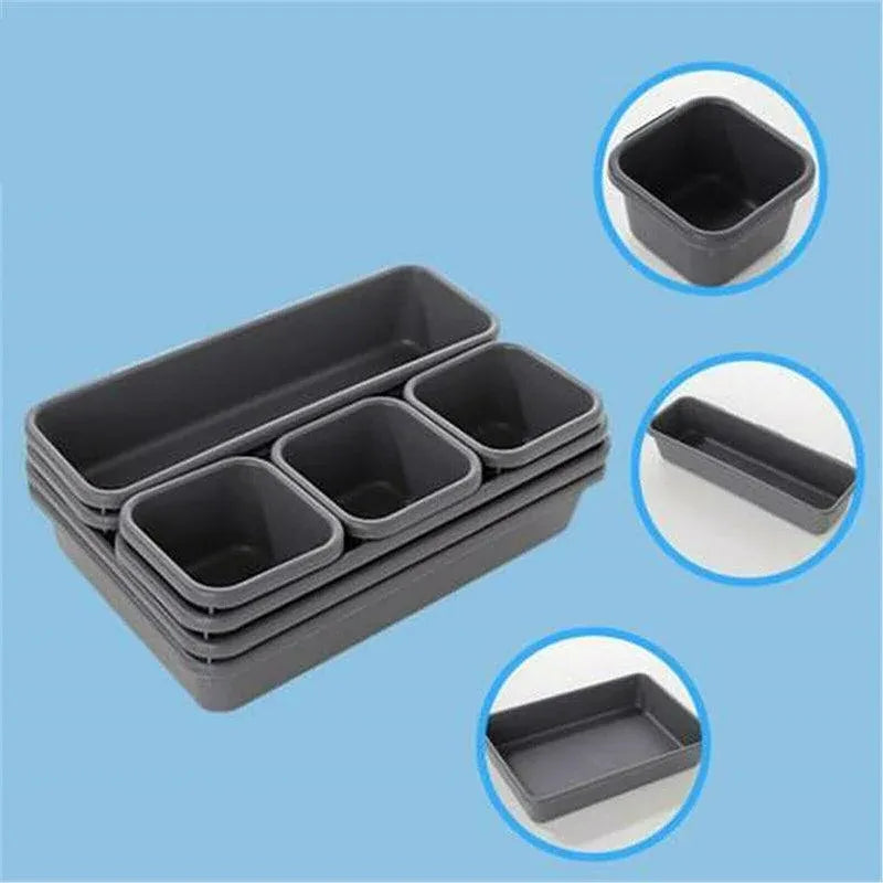 8Pcs/Set Drawer Desk Draw Cutlery Storage Tray Office/Home Kitchen Organizer Box - Dark Grey