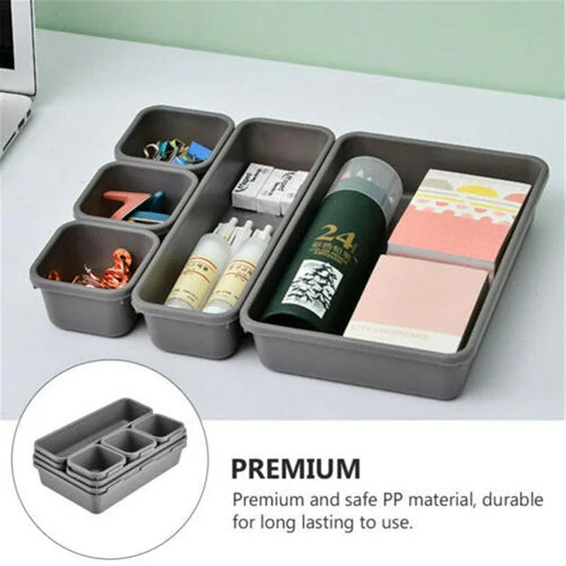 8Pcs/Set Drawer Desk Draw Cutlery Storage Tray Office/Home Kitchen Organizer Box - Dark Grey