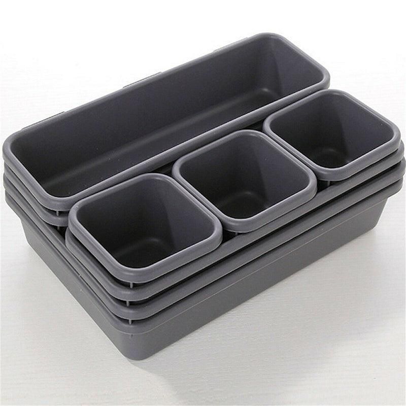 8Pcs/Set Drawer Desk Draw Cutlery Storage Tray Office/Home Kitchen Organizer Box - Dark Grey