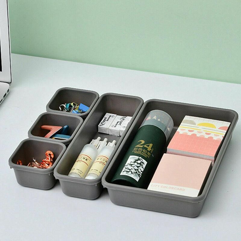 8Pcs/Set Drawer Desk Draw Cutlery Storage Tray Office/Home Kitchen Organizer Box - Dark Grey