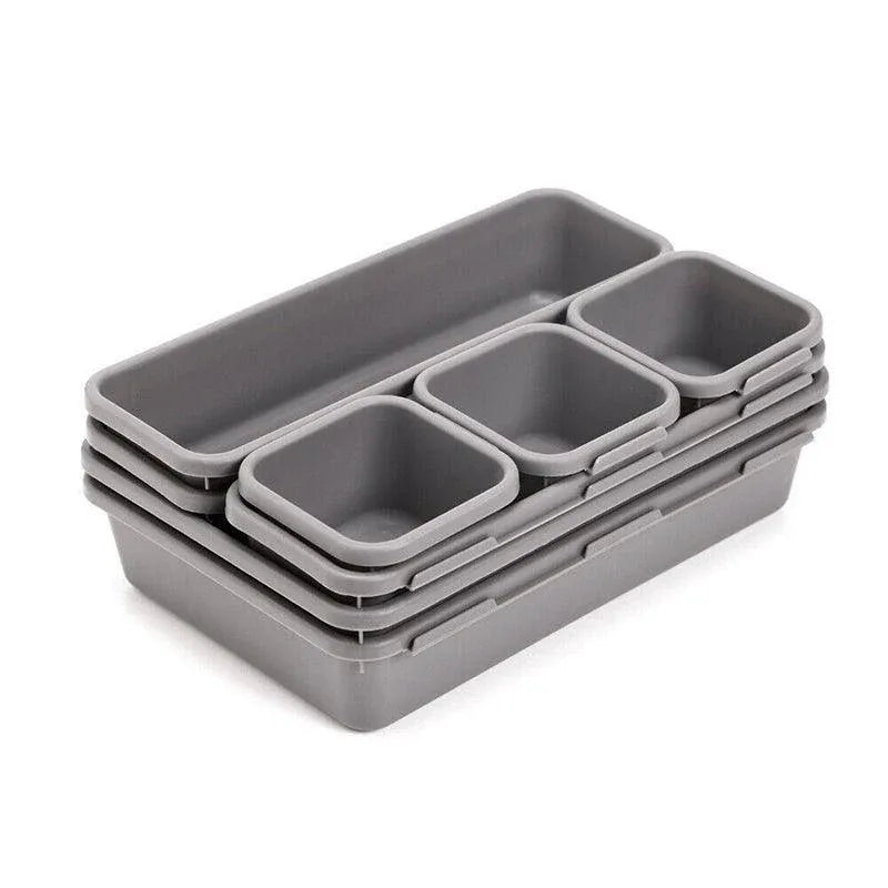 8Pcs/Set Drawer Desk Draw Cutlery Storage Tray Office/Home Kitchen Organizer Box - Dark Grey
