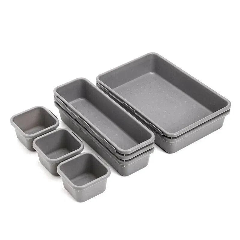 8Pcs/Set Drawer Desk Draw Cutlery Storage Tray Office/Home Kitchen Organizer Box - Dark Grey