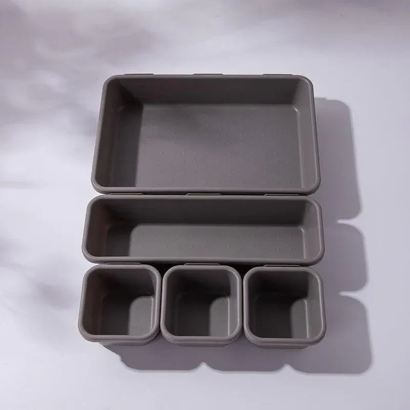 8Pcs/Set Drawer Desk Draw Cutlery Storage Tray Office/Home Kitchen Organizer Box - Dark Grey