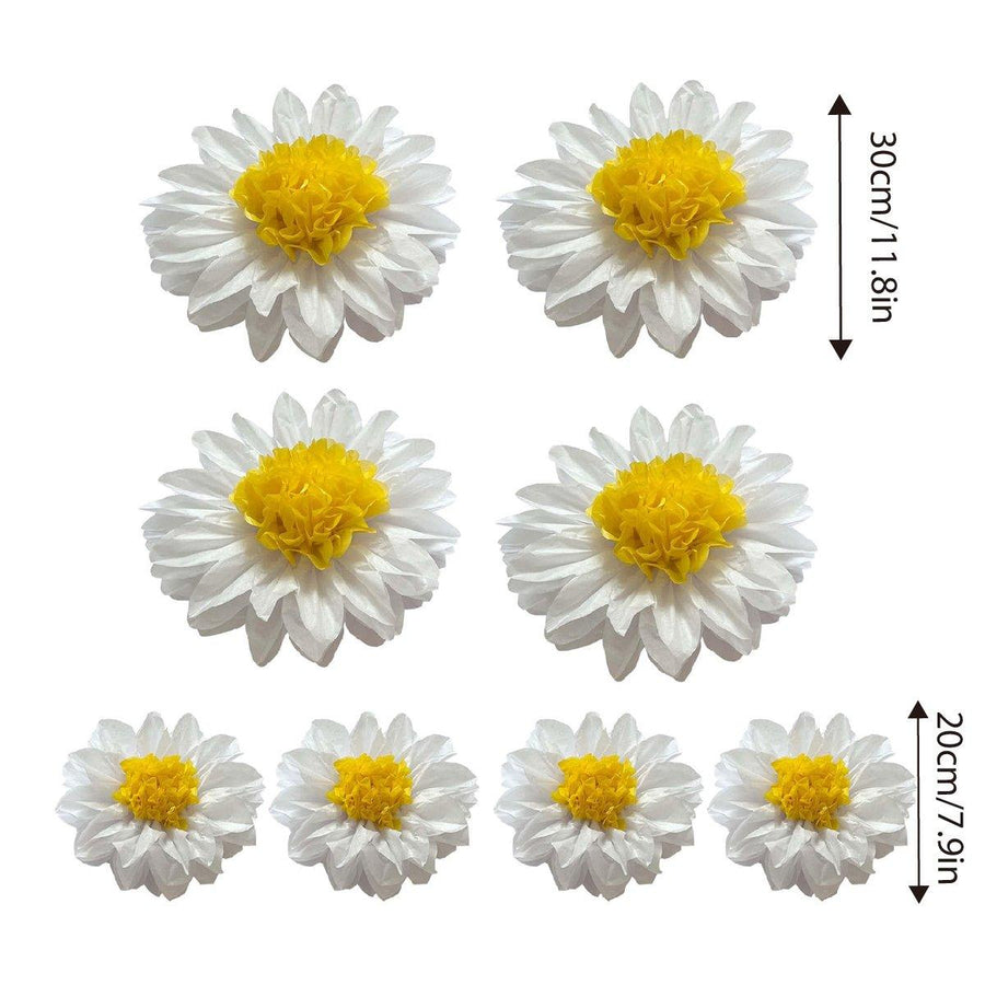8PCS Sunflower Daisy Paper Flowers 20cm/30cm Wall Hanging Party Room Decoration