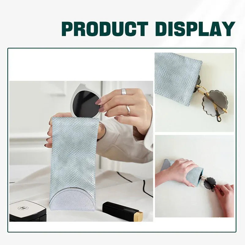 Mouth Snapped Sunglasses Eyeglass Glasses Case Soft Pouch Bag Pocket Spectacle - Light Green