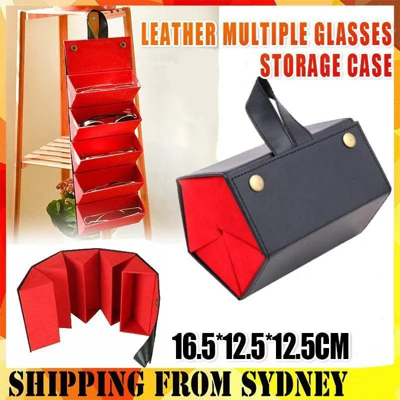 Leather Multiple Glasses Storage Case 5 Slots Sunglasses Organizer Bag