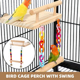 Bird Swing Parrot Cage Toy Wooden Swing with Beads and Bells Hanging Play - Bead Swing with Bells - Front View