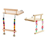 Bird Swing Parrot Cage Toy Wooden Swing with Beads and Bells Hanging Play - Bead Swing with Bells - Side View