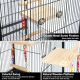 Bird Swing Parrot Cage Toy Wooden Swing with Beads and Bells Hanging Play - Bead Swing with Bells - Rear View