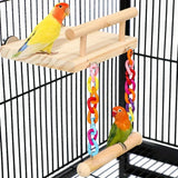 Bird Swing Parrot Cage Toy Wooden Swing with Beads and Bells Hanging Play - Chain Swing - Extra Image