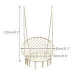 Beige Hanging Chair with Tassels and Two Rings - 1 Piece
