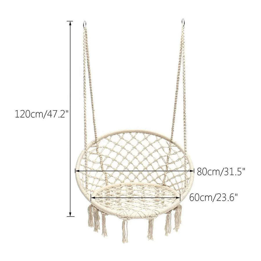 Beige Hanging Chair with Tassels and Two Rings - 1 Piece