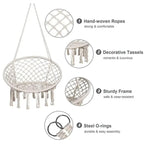 Beige Hanging Chair with Tassels and Two Rings - 1 Piece
