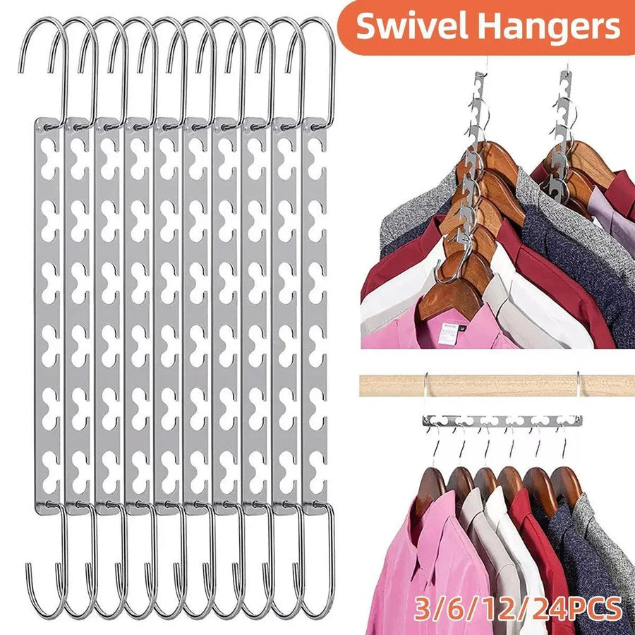 Clothes Hanger Space Saving Hook Folding Wardrobe Multipurpose Rack Coat Pants - 12PCS