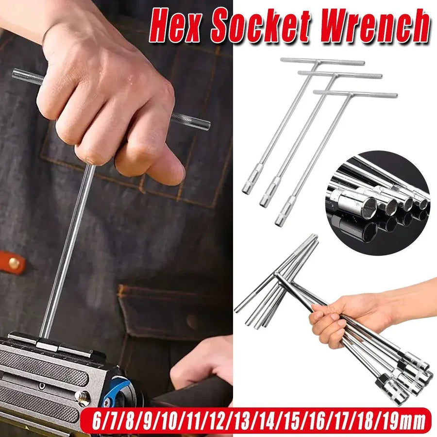 6-19mm Steel T Shaped Hex Wrench Hand Tool Spanner Socket Adapter Repair - 6mm