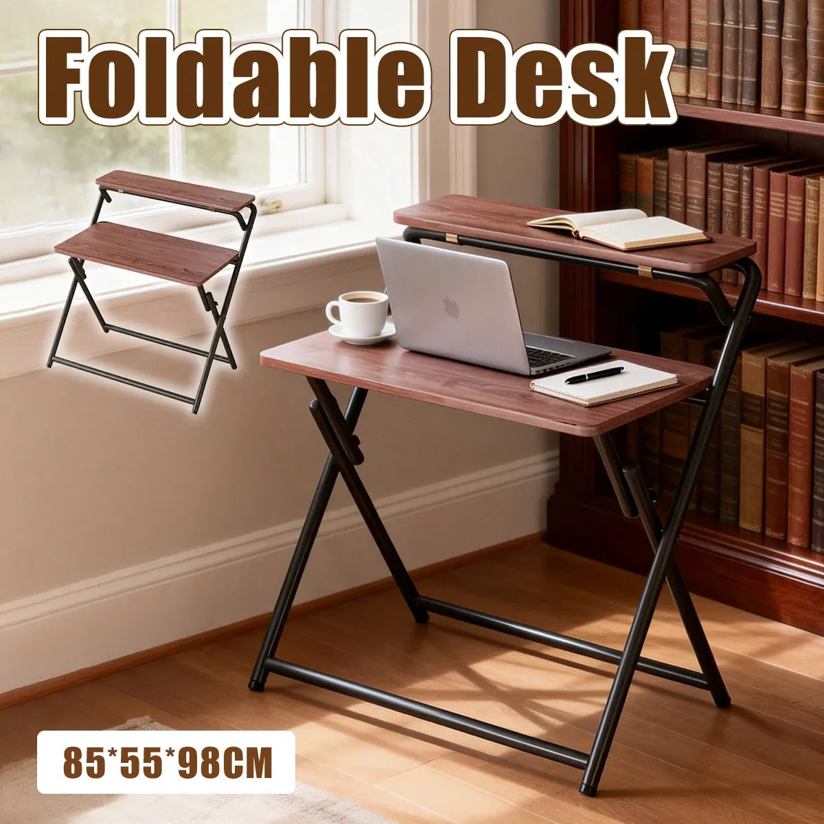 Double Layer Foldable Desk Sturdy Frame Heavy Duty for Home Office