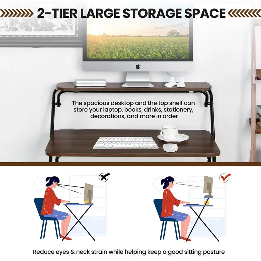 Double Layer Foldable Desk Sturdy Frame Heavy Duty for Home Office