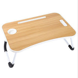 Laptop Bed Table Foldable Lap Standing Desk with Cup Slot for Indoor Picnic Tray - White - Rear View