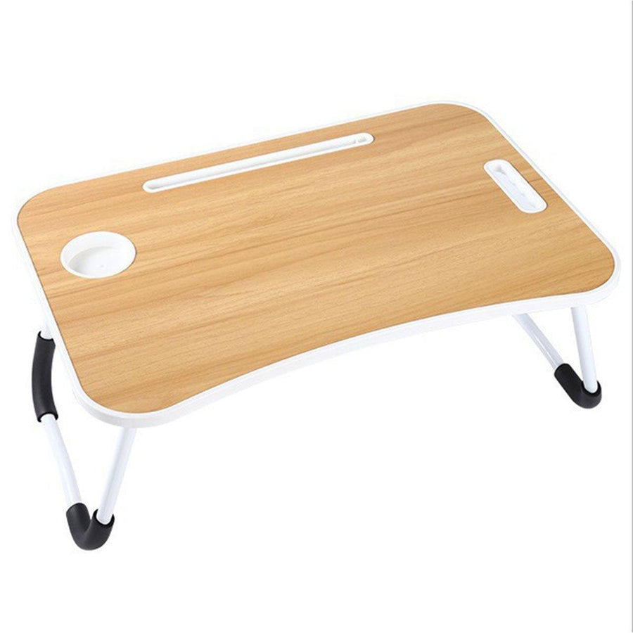 Laptop Bed Table Foldable Lap Standing Desk with Cup Slot for Indoor Picnic Tray - White