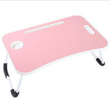 Laptop Bed Table Foldable Lap Standing Desk with Cup Slot for Indoor Picnic Tray - White - Close-Up Angle