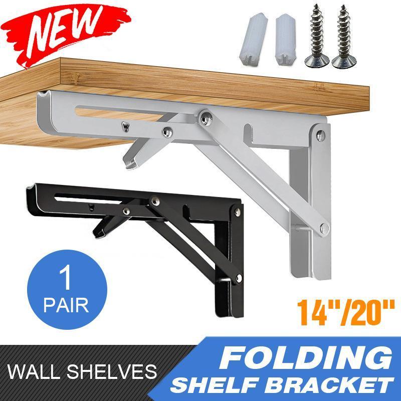 Traderight Table Bracket Folding Stainless Steel 150KG Wall Shelf Bench 2PCS - Black 20in