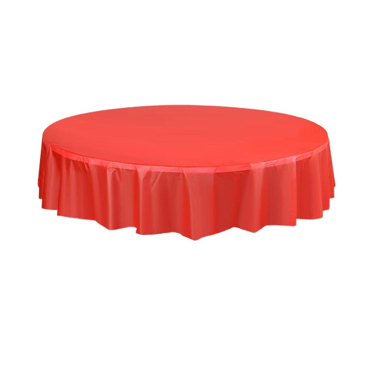 10pcs Round Tablecloth Solid Color Waterproof PEVA Table Cover 213cm Diameter - Red