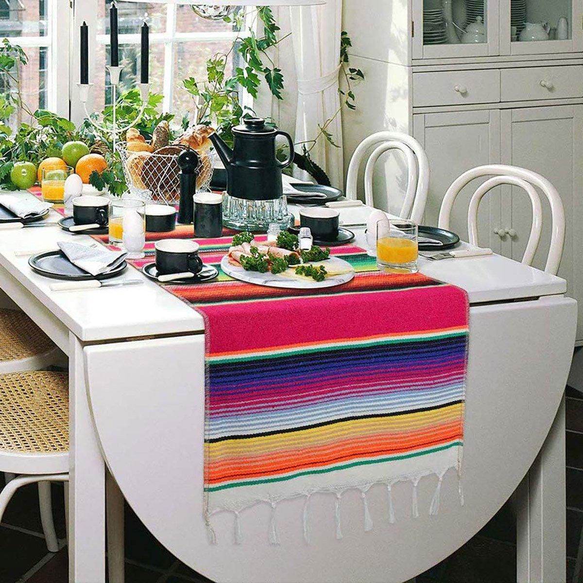 Woven Blanket Tassel Party Tablecloth Home Decoration Table Flags Cover Cloth - Rose Red