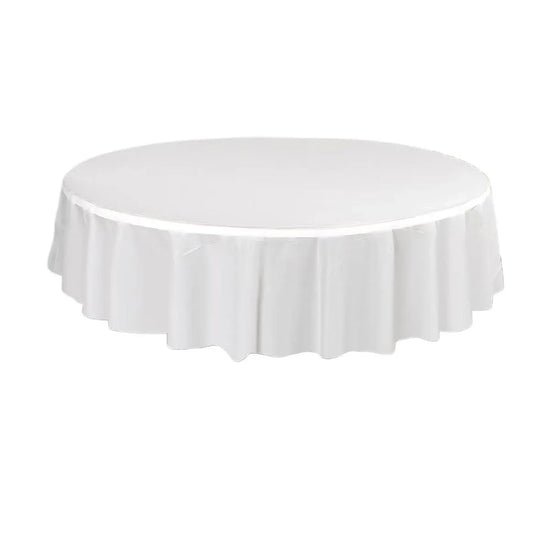 10pcs Round Tablecloth Solid Color Waterproof PEVA Table Cover 213cm Diameter - White