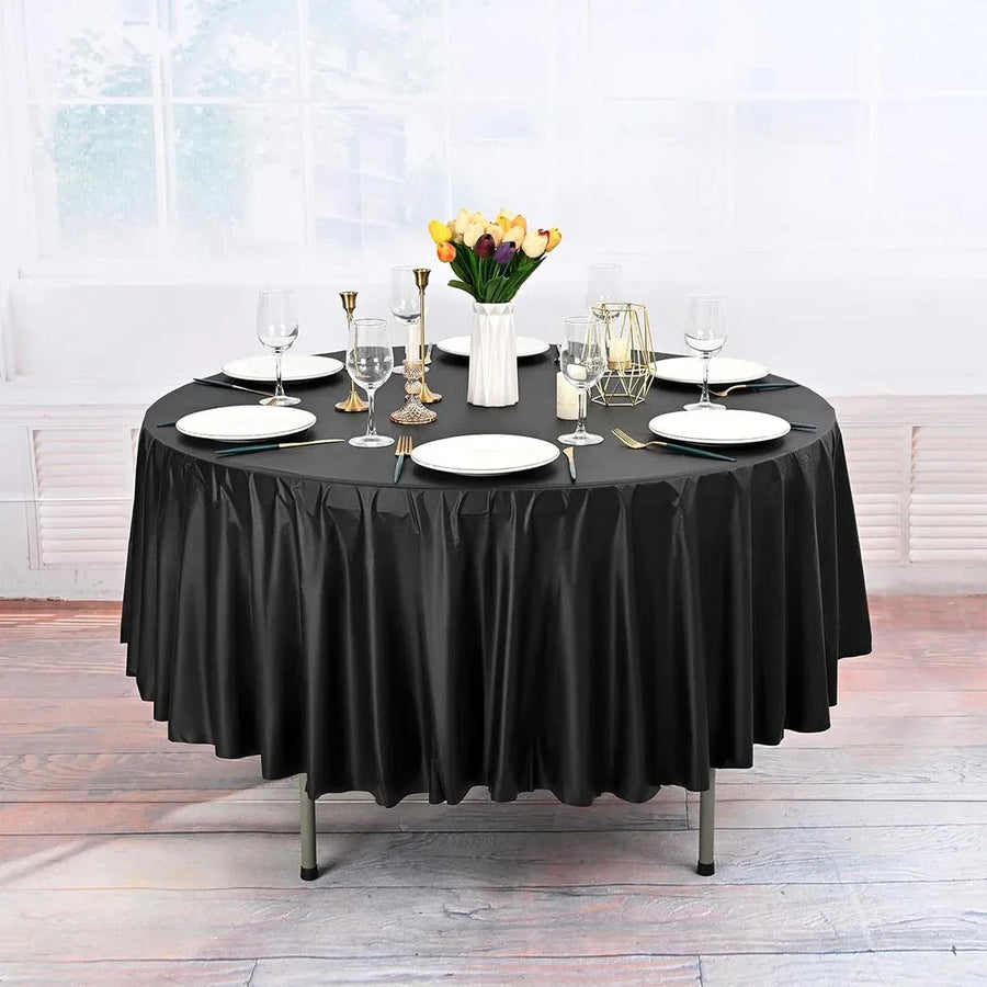 10pcs Round Tablecloth Solid Color Waterproof PEVA Table Cover 213cm Diameter - White