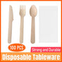 Degradable Wooden Cutlery Set 100pcs Disposable Spoons Forks Knives for Dessert