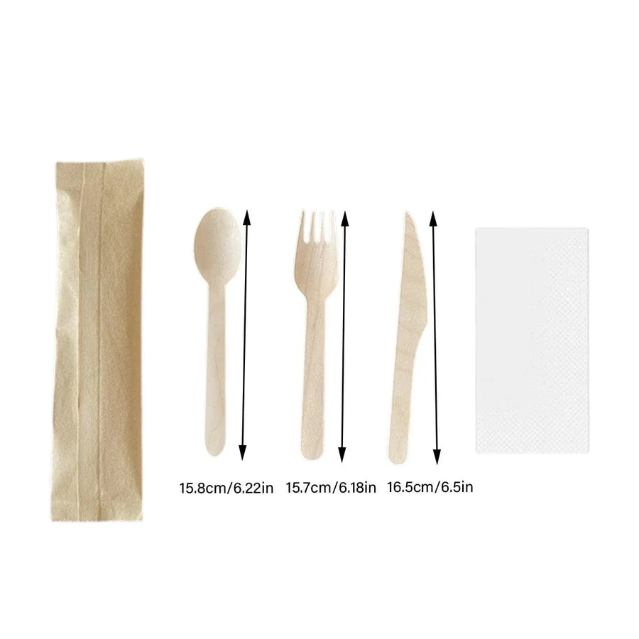 Degradable Wooden Cutlery Set 100pcs Disposable Spoons Forks Knives for Dessert