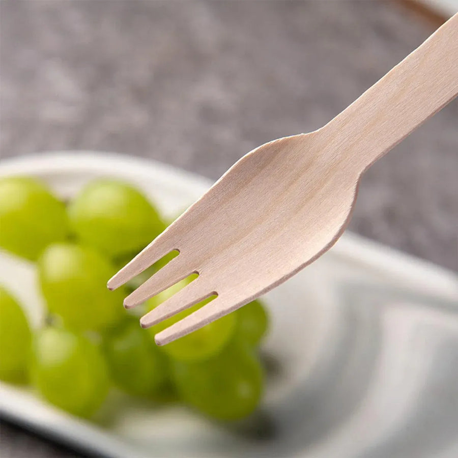 Degradable Wooden Cutlery Set 100pcs Disposable Spoons Forks Knives for Dessert