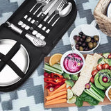 10/20PCS Camping Cutlery Set Outdoor Picnic Utensils Plates Spoons Forks Knives - Black-2 People - Close-Up Angle