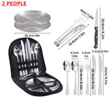 10/20PCS Camping Cutlery Set Outdoor Picnic Utensils Plates Spoons Forks Knives - Black-2 People - Side View