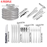 10/20PCS Camping Cutlery Set Outdoor Picnic Utensils Plates Spoons Forks Knives - Black-2 People - Top-Down View