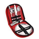 10/20PCS Camping Cutlery Set Outdoor Picnic Utensils Plates Spoons Forks Knives - Black-2 People - Rear View