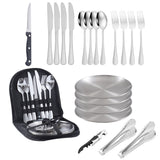 10/20PCS Camping Cutlery Set Outdoor Picnic Utensils Plates Spoons Forks Knives - Red-2 People - Side View