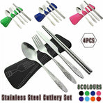 4 Pcs Cutlery Travel Knife Fork Portable Bag Stainless Steel Spoon Chopstick Set